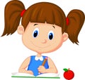 Cute cartoon girl writing on a book Royalty Free Stock Photo