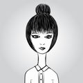 Cute cartoon girl, young Lady in black and white office clothes Royalty Free Stock Photo