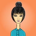 Cute cartoon girl, young Lady in blue office clothes Royalty Free Stock Photo