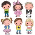 Cute cartoon girls and boys on a white background Royalty Free Stock Photo