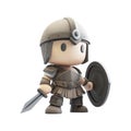 Cute Cartoon Gladiator with Sword and Shield, 3D Render Royalty Free Stock Photo