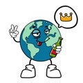 Cute cartoon globe earth takes a break for a while. Earth character with funny style. Flat vector asset design for save earth Royalty Free Stock Photo