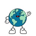 Cute cartoon globe earth takes a break for a while. Earth character with funny style. Flat vector asset design for save earth