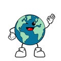 Cute cartoon globe earth takes a break for a while. Earth character with funny style. Flat vector asset design for save earth