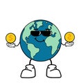 Cute cartoon globe earth takes a break for a while. Earth character with funny style. Flat vector asset design for save earth Royalty Free Stock Photo