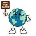 Cute cartoon globe earth takes a break for a while. Earth character with funny style. Flat vector asset design for save earth