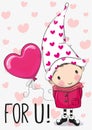 Cute Cartoon gnome with balloon heart