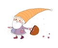 Cute cartoon gnome. Old elf with an acorn. Forest Troll.