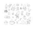 Cute cartoon gnomes. New Year set. Christmas funny elves. Vector illustration. Royalty Free Stock Photo