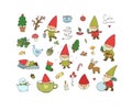 Cute cartoon gnomes. New Year set. Christmas funny elves. Vector illustration. Royalty Free Stock Photo