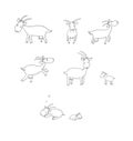 Cute cartoon goat. Farm animals. Different breeds of goats