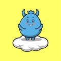 Cute cartoon goblin monster standing in cloud