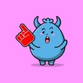 Cute Cartoon Goblin monster with foam finger glove Royalty Free Stock Photo