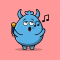 Cute cartoon goblin monster singer character