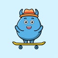 cute cartoon goblin monster standing on skateboard