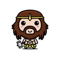 Cute cartoon god hephaestus character carrying a hammer