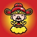 cute god of wealth cai shen cartoon character holding gold coins Royalty Free Stock Photo