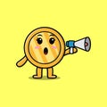 Cute Cartoon gold coin speak with megaphone Royalty Free Stock Photo