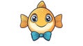 Cute Orange Fish Character Wearing a Blue Bow Tie, Cartoon Style Royalty Free Stock Photo