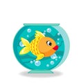 Cute cartoon goldfish in fishbowl isolated on white