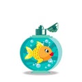 Cute cartoon goldfish in soap bottle isolated on white Royalty Free Stock Photo