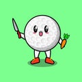 Cute cartoon golf ball holding knife and carrot Royalty Free Stock Photo