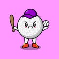 Cute cartoon golf ball character playing baseball Royalty Free Stock Photo