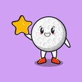 Cute cartoon golf ball holding big golden star Royalty Free Stock Photo