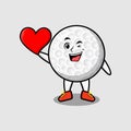 Cute cartoon golf ball holding big red hear Royalty Free Stock Photo