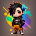 A cute cartoon graffiti boy with black jacket - Generated by Generative AI