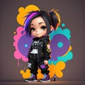 A cute cartoon graffiti girl with graffiti background - Generated by Generative AI