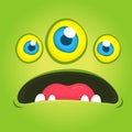 Cute cartoon green alien with three eyes. Vector Halloween monster avatar. Royalty Free Stock Photo