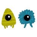 Cute cartoon green and blue monsters. Funny character children illustration Royalty Free Stock Photo