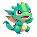 Cute cartoon green dragon isolated on white background. Vector illustration. AI Generated Royalty Free Stock Photo