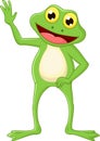 Cute cartoon green frog waving hand