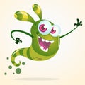 Cute cartoon green ghost waving. Vector Halloween character