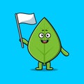 Cute cartoon Green leaf character with white flag