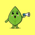 Cute Cartoon green leaf speak with megaphone Royalty Free Stock Photo