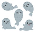 Cute cartoon grey seals set Royalty Free Stock Photo