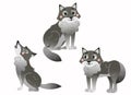 Cute cartoon grey wolfs vector set. Wolfs in different postures.  Forest animals for kids. Isolated on white background Royalty Free Stock Photo