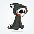 Cute cartoon grim reaper isolated on white. Cute Halloween skeleton death character icon. Royalty Free Stock Photo