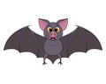 Cute cartoon Halloween bat flying. Vector illustration. Isolated on white Royalty Free Stock Photo