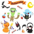 Cartoon set of Halloween symbVector illustration