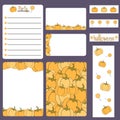 Cute cartoon halloween printable collection set with card, banner, note, frame, stickers and invitation