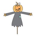 Cute cartoon halloween vector illustration with pumpkin scarecrow isolated on white background