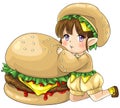 Cute cartoon hamburger elf, the goddess of food