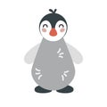 Cute cartoon hand drawn baby penguin on isolated white background. Character of the arctic polar animals for the logo Royalty Free Stock Photo