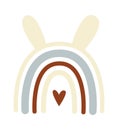 Cute cartoon hand drawn rainbow with bunny ears flat icon