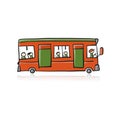 Cute cartoon hand drawn red bus icon, city transport. Sketch for your design Royalty Free Stock Photo