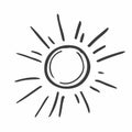 Cute cartoon hand drawn sun drawing. Sweet vector black and white sun drawing. Isolated monochrome doodle sun drawing on white Royalty Free Stock Photo